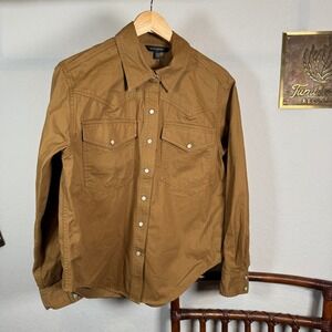 Banana Republic Womens XS Camel Brown Cotton Twill Western Snap Front Shirt
